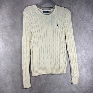 Polo Ralph Lauren Sweater Womens Large Cream Cable Knit Pima Cotton Preppy NEW
